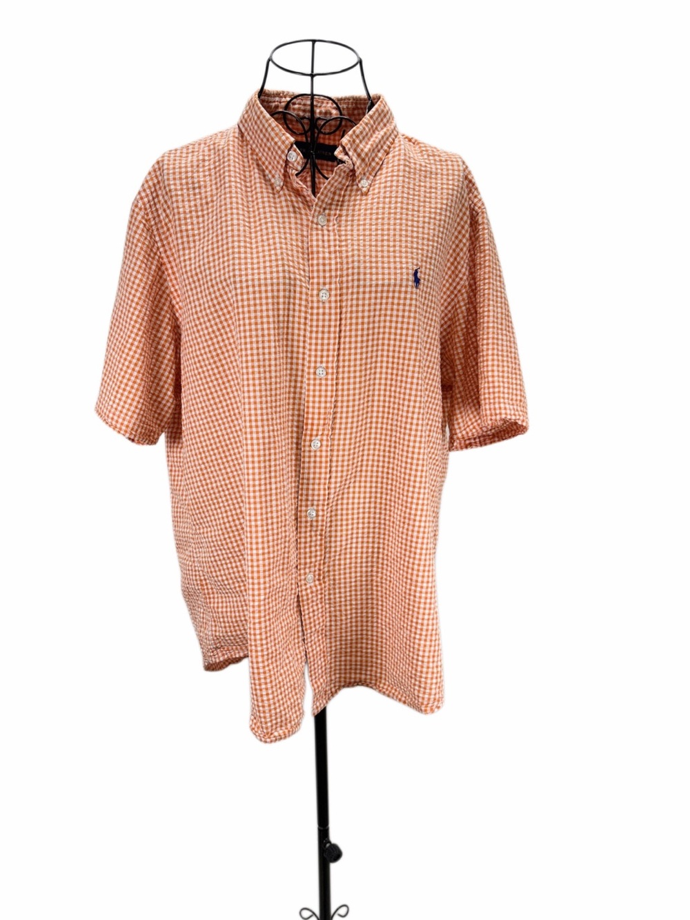 Ralph Lauren Men’s XL Orange White Gingham Check Short Sleeve Shirt